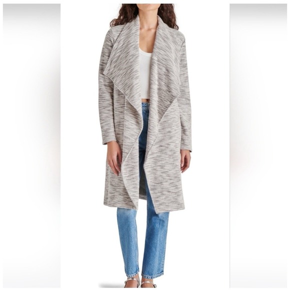New STEVE MADDEN Duster Coat Open Front Long Jacket Slub Knit Pockets M NWT $109 - Picture 2 of 12